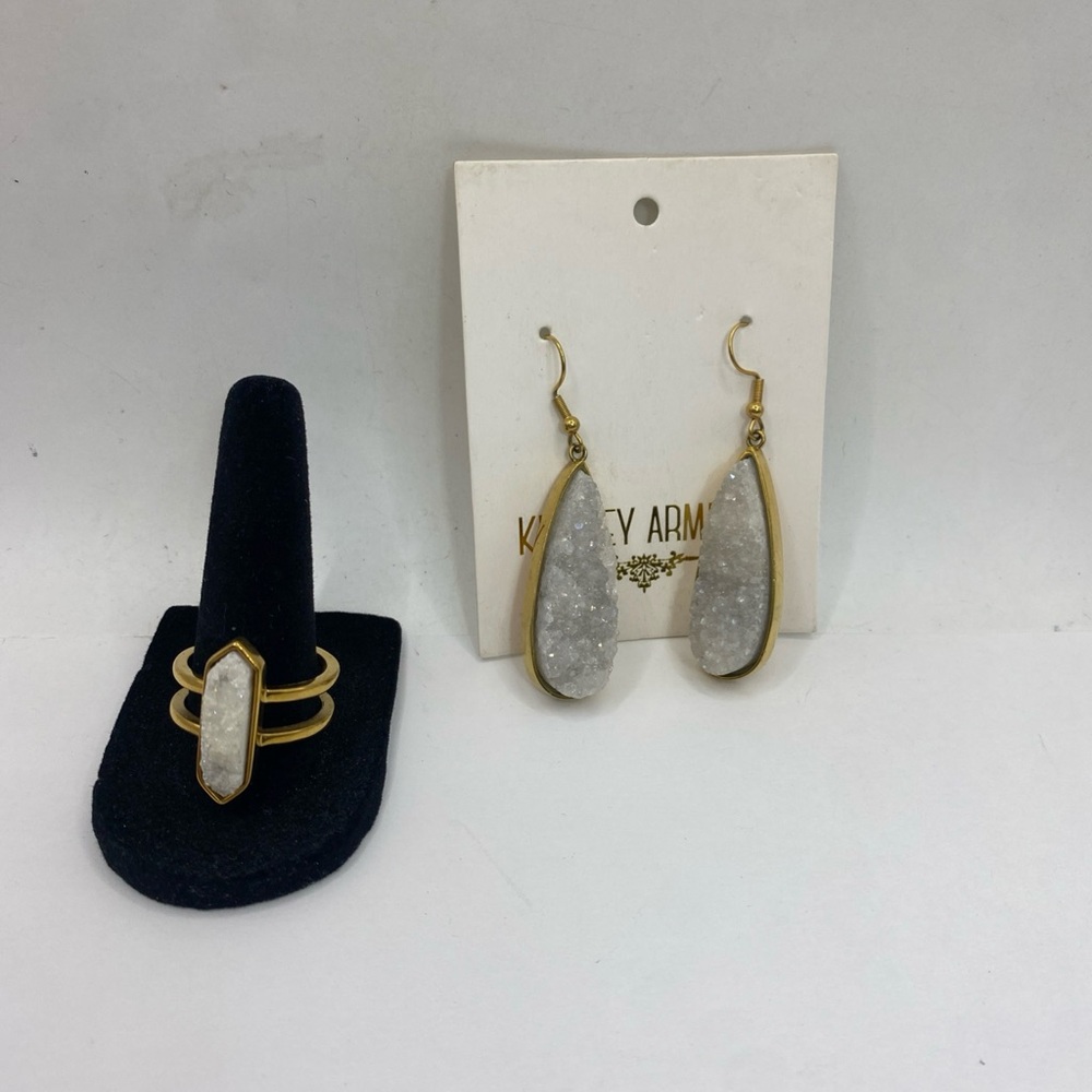 Kinsley Armelle Druzy Collection Quartz Drop Dangle Earrings and ring set
